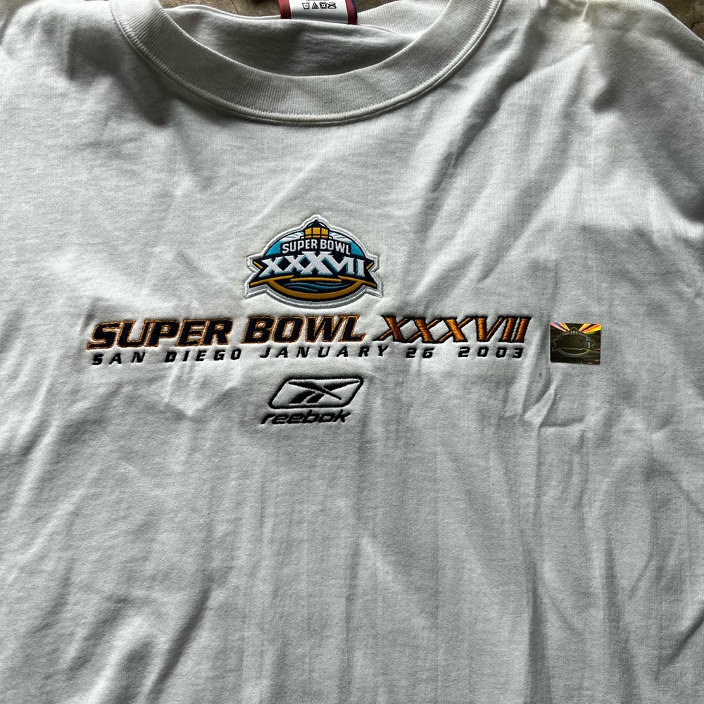 Vintage Y2K Reebok NFL 2003 Super Bowl XXXVII White Long Sleeve Mens T-Shirt 2XL